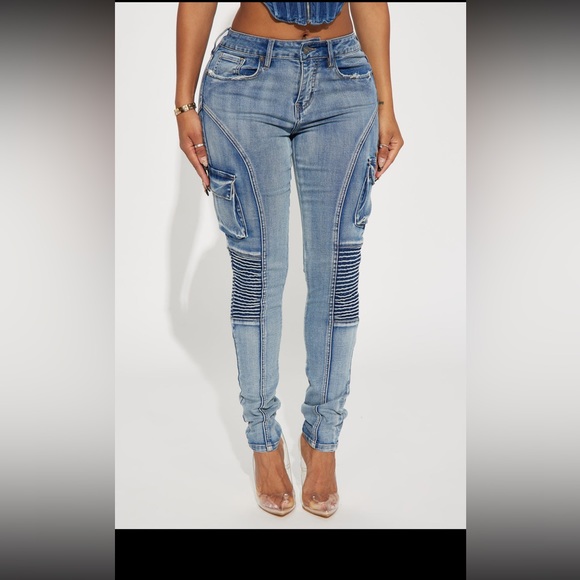 Venezia Stretch Moto Skinny Jean - Medium Wash - Picture 2 of 6